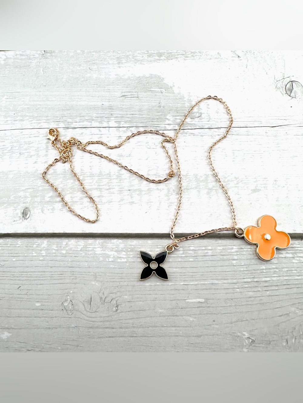 Reworked Louis Vuitton-inspired monogram flower charm necklace